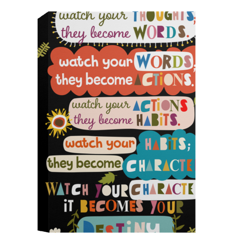 Watch Your Thoughts They Become Words Framed Canvas, Unframed Poster, Classroom Poster, Back To School Gift, Classroom Wall Decor	CANPO15 Deluxe Portrait Canvas 1.5in Frame