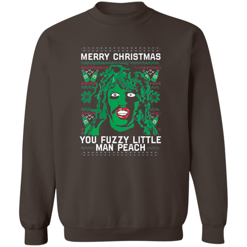 Merry Christmas You Fuzzy Little Man Peach Vintage T-Shirt, The Mighty Boosh Shirt, Old Gregg Shirt, TV Series Shirt, Comedy Movie ShirtG180 Gildan Crewneck Pullover Sweatshirt