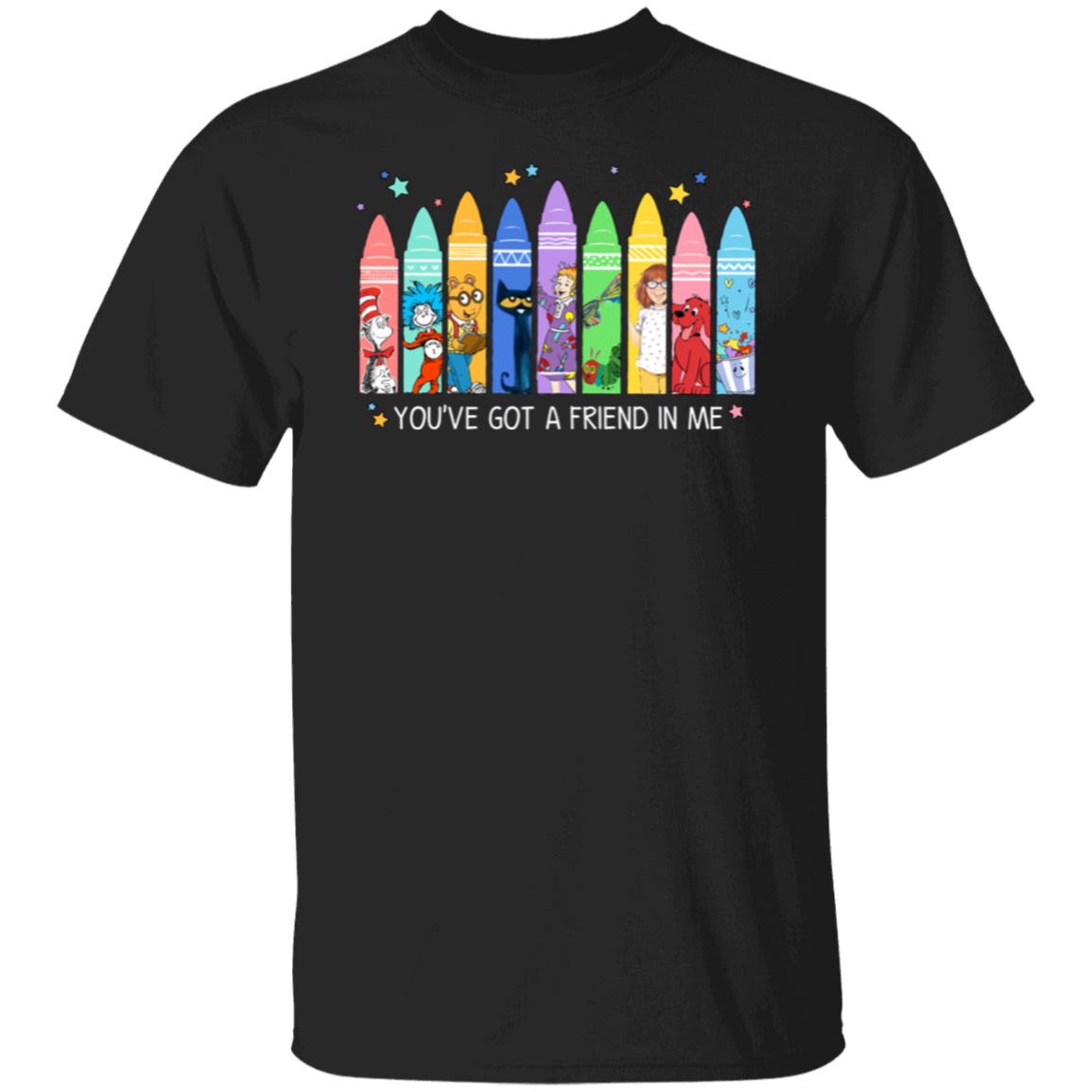 You've Got a Friend in Me Teacher Shirt, Cute Crayon Book Character Tee for Back to School