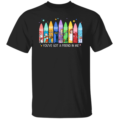 You've Got a Friend in Me Teacher Shirt, Cute Crayon Book Character Tee for Back to School