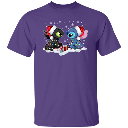 Stitch And Toothless Santa Christmas With Xmas Lights Unisex Sweatshirt Vintage T-Shirt