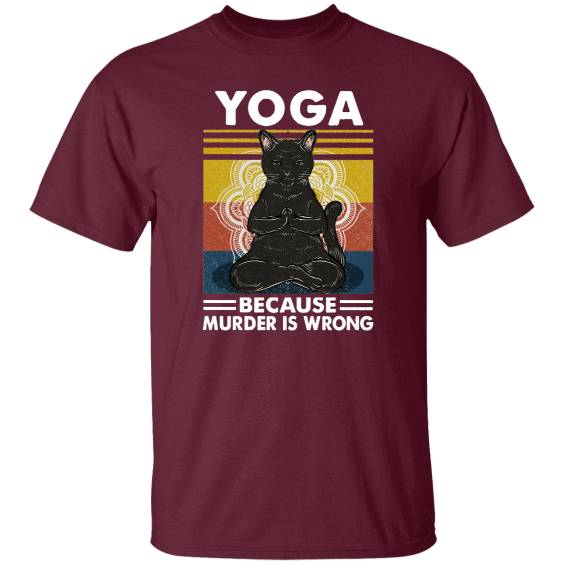 Black Cat Hippies Yoga Because Murder Is Wrong Vintage Men_s T-shirt Cotton Tee
