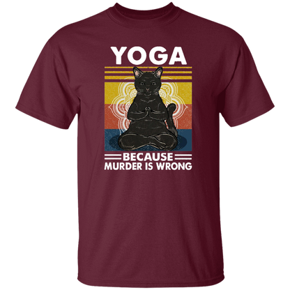 Black Cat Hippies Yoga Because Murder Is Wrong Vintage Men_s T-shirt Cotton Tee