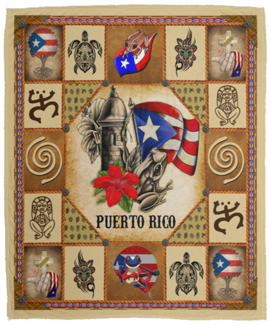 Puerto Rico Taino Symbols Fleece Blanket, Premium Sherpa Blanket, Puerto Rico Blanket, Puerto Rico Quilt, Puerto Rican Blanket	VPM Cozy Plush Fleece Blanket - 50x60