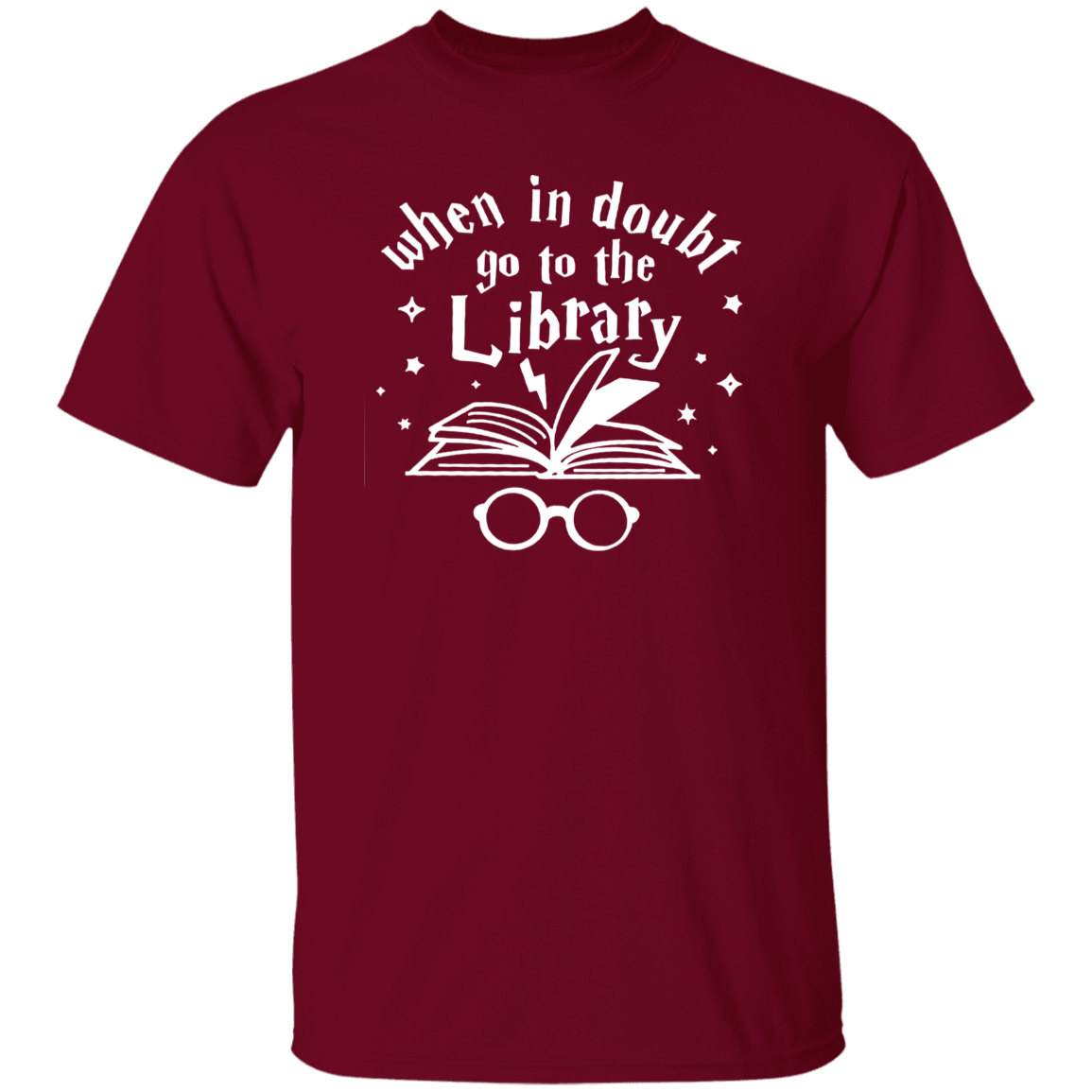 When In Doubt Go To The Library Teacher Unisex T-Shirt, Library Shirt, Back To School Gift, Teacher Shirt, Reading Lover Gift	G500 5.3 oz. T-Shirt