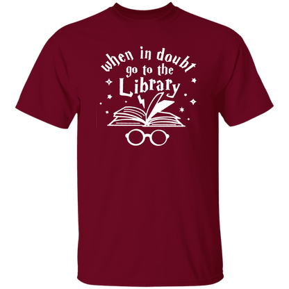 When In Doubt Go To The Library Teacher Unisex T-Shirt, Library Shirt, Back To School Gift, Teacher Shirt, Reading Lover Gift	G500 5.3 oz. T-Shirt