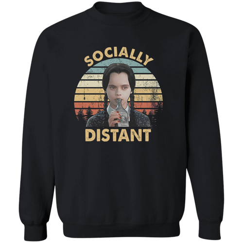 Socially Distant Funny Vintage T-Shirt, Wednesday Addams Shirt, Addams Family Shirt, Gift Tee For You And Your FamilyG180 Gildan Crewneck Pullover Sweatshirt