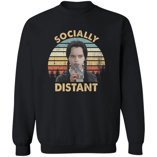 Socially Distant Funny Vintage T-Shirt, Wednesday Addams Shirt, Addams Family Shirt, Gift Tee For You And Your FamilyG180 Gildan Crewneck Pullover Sweatshirt