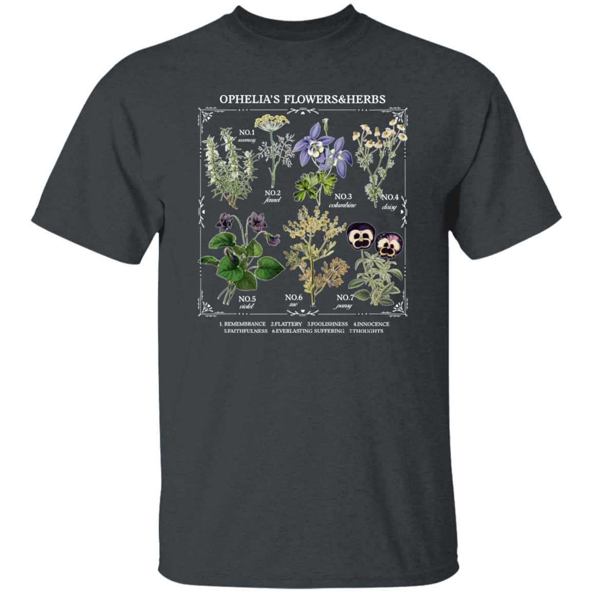 Ophelia's Flowers And Herbs Funny Literature Teacher Vintage T-Shirt
