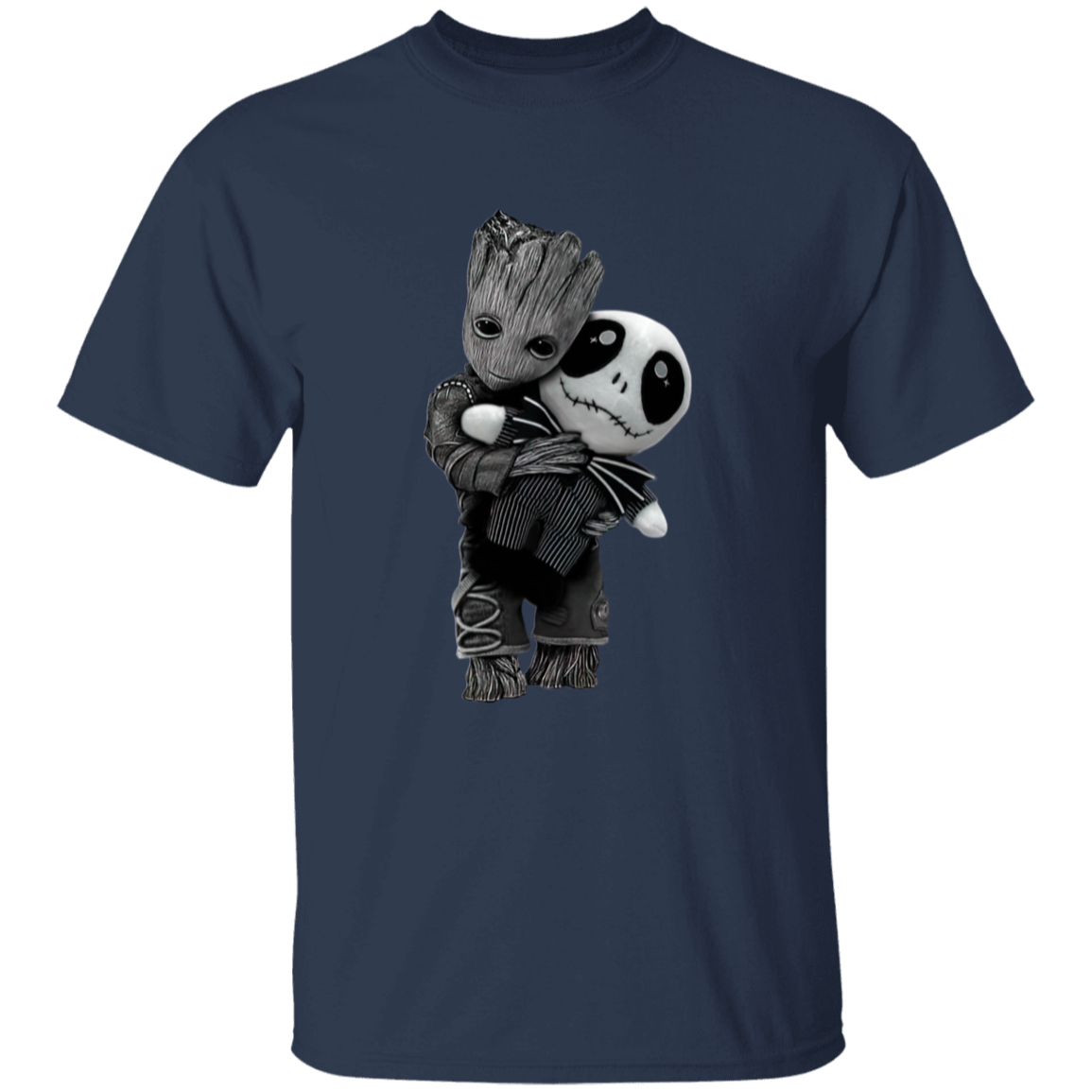 Baby Groot Hugs Jack Skellington Vintage T-Shirt, The Night Before Christmas Shirt, Groot Hugs Jack Shirt, Lovely Groot Shirt	G500B Youth 5.3 oz 100% Cotton T-Shirt