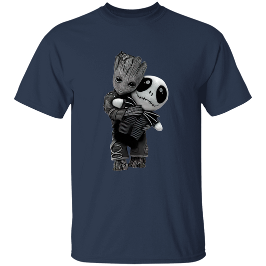 Baby Groot Hugs Jack Skellington Vintage T-Shirt, The Night Before Christmas Shirt, Groot Hugs Jack Shirt, Lovely Groot Shirt	G500B Youth 5.3 oz 100% Cotton T-Shirt