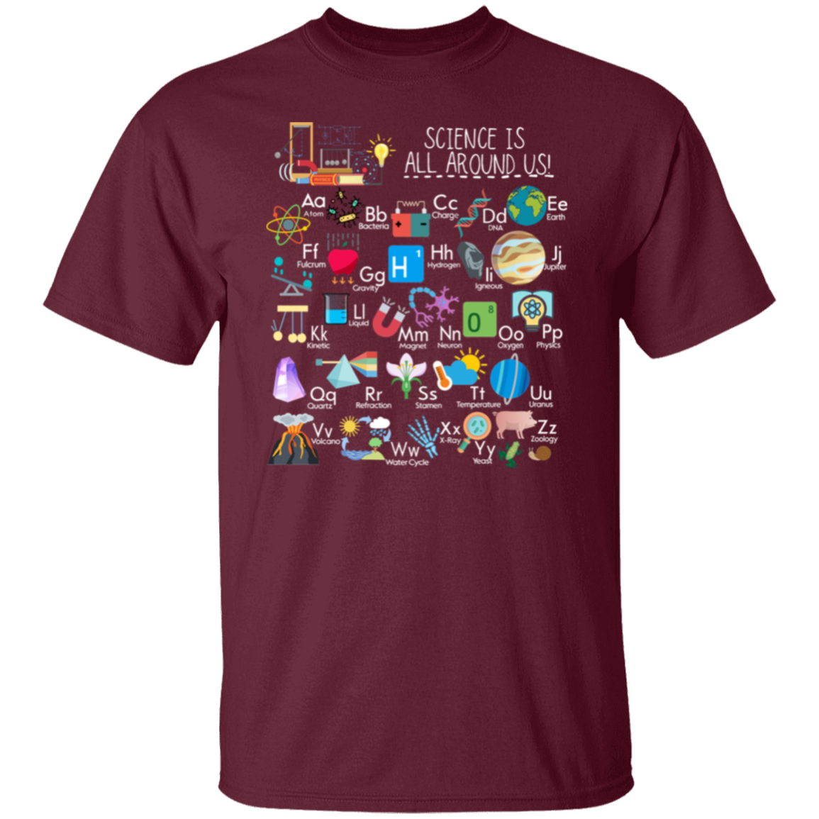 Science Is All Around Us Periodic TableT-Shirt, Science Alphabet Shirt, Fun & Educational STEM Tee for Teachers & Kid