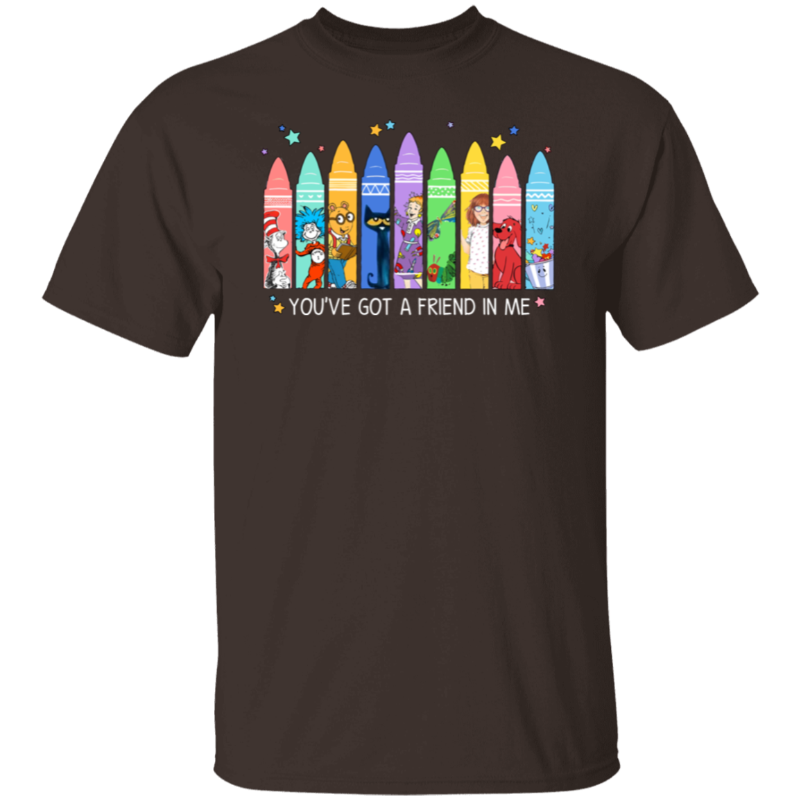 You've Got a Friend in Me Teacher Shirt, Cute Crayon Book Character Tee for Back to School