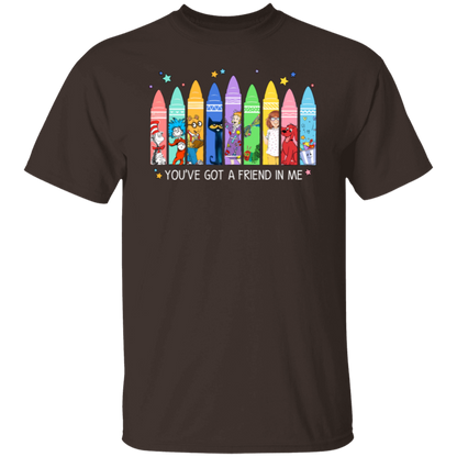 You've Got a Friend in Me Teacher Shirt, Cute Crayon Book Character Tee for Back to School