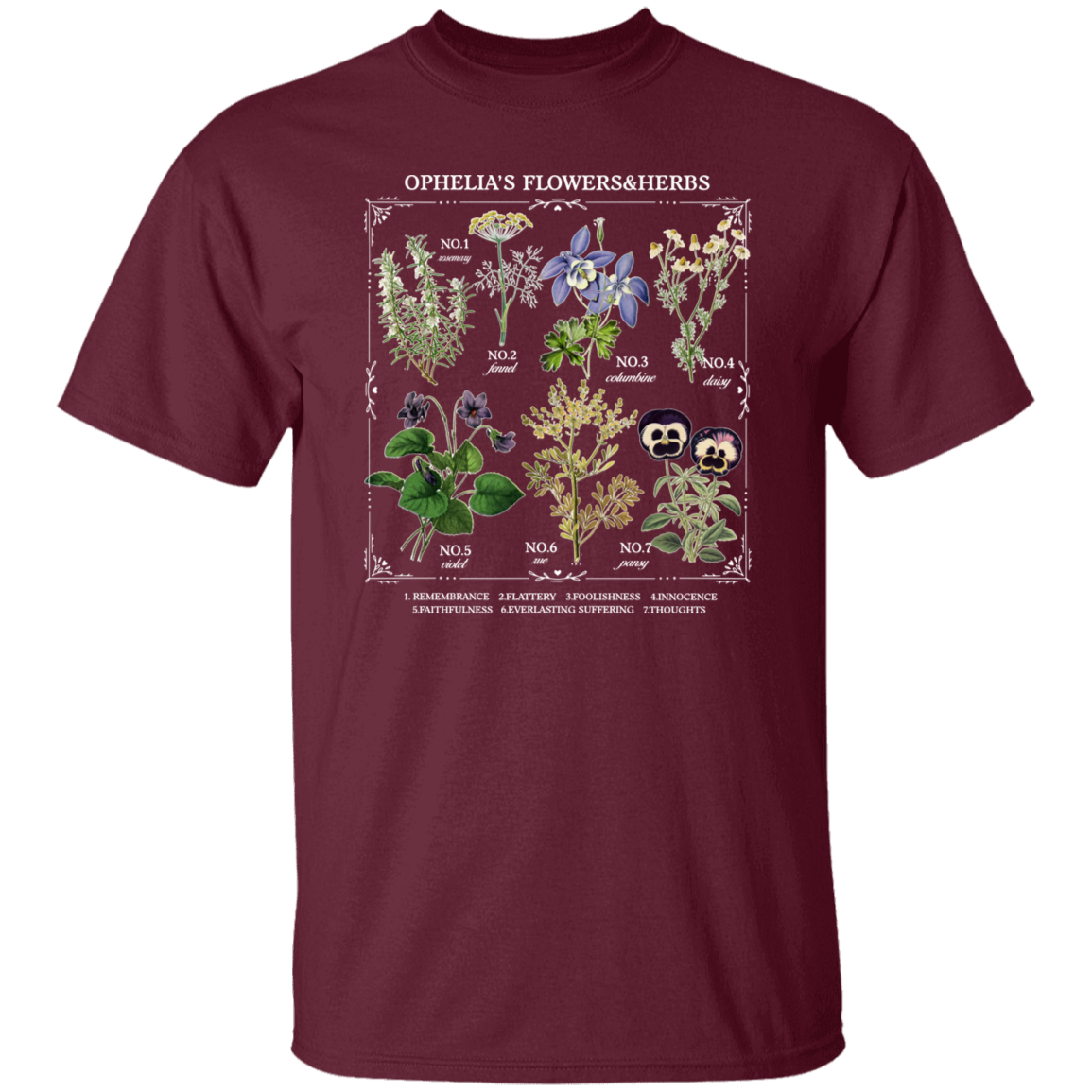 Ophelia's Flowers And Herbs Funny Literature Teacher Vintage T-Shirt