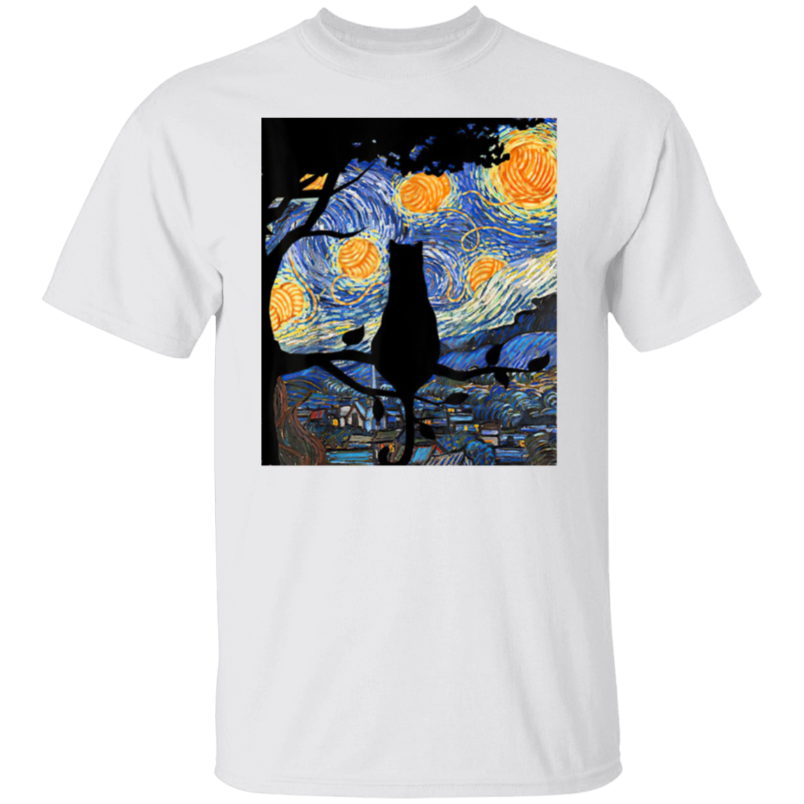 Cat T Starry Night Cat Tee Van Gogh Cat Gift T-Shirt - leleart