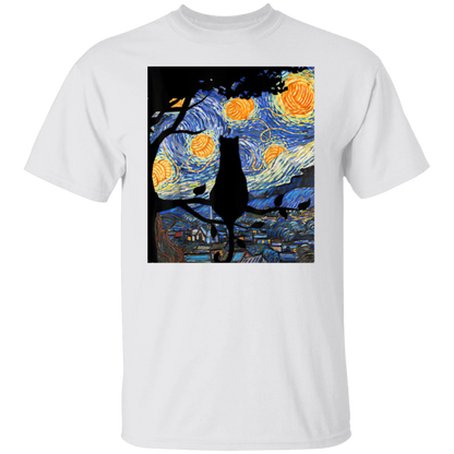 Cat T Starry Night Cat Tee Van Gogh Cat Gift T-Shirt - leleart
