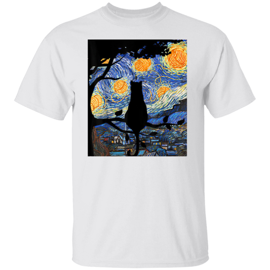 Cat T Starry Night Cat Tee Van Gogh Cat Gift T-Shirt - leleart