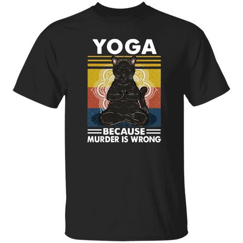 Black Cat Hippies Yoga Because Murder Is Wrong Vintage Men_s T-shirt Cotton TeeG500 5.3 oz. T-Shirt