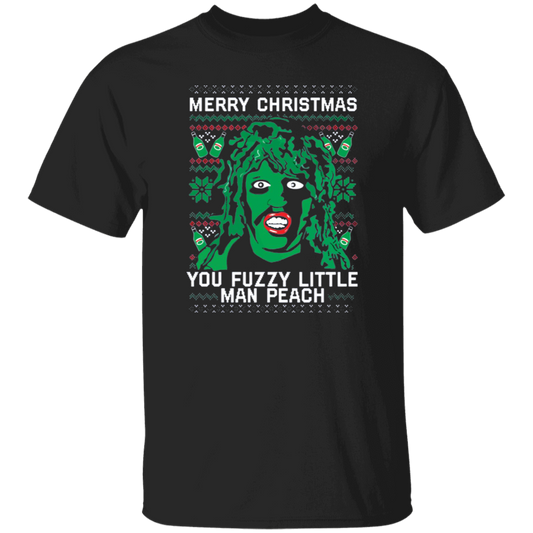 Merry Christmas You Fuzzy Little Man Peach Vintage T-Shirt, The Mighty Boosh Shirt, Old Gregg Shirt, TV Series Shirt, Comedy Movie Shirt	G500 5.3 oz. T-Shirt