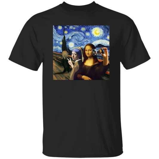 Mona Lisa Scream And Selfie Starry Night Van Gogh Vintage T-Shirt