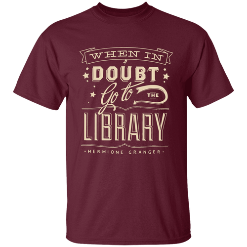 When In Doubt Go To The Library Teacher Vintage G500B Youth 5.3 oz 100% Cotton T-Shirt - letter