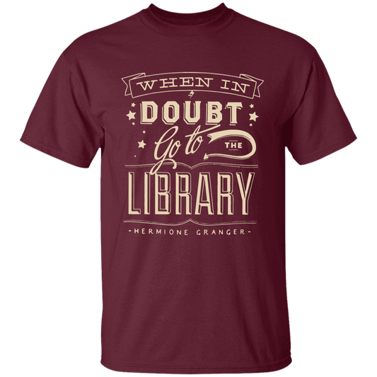 When In Doubt Go To The Library Teacher Vintage G500B Youth 5.3 oz 100% Cotton T-Shirt - letter