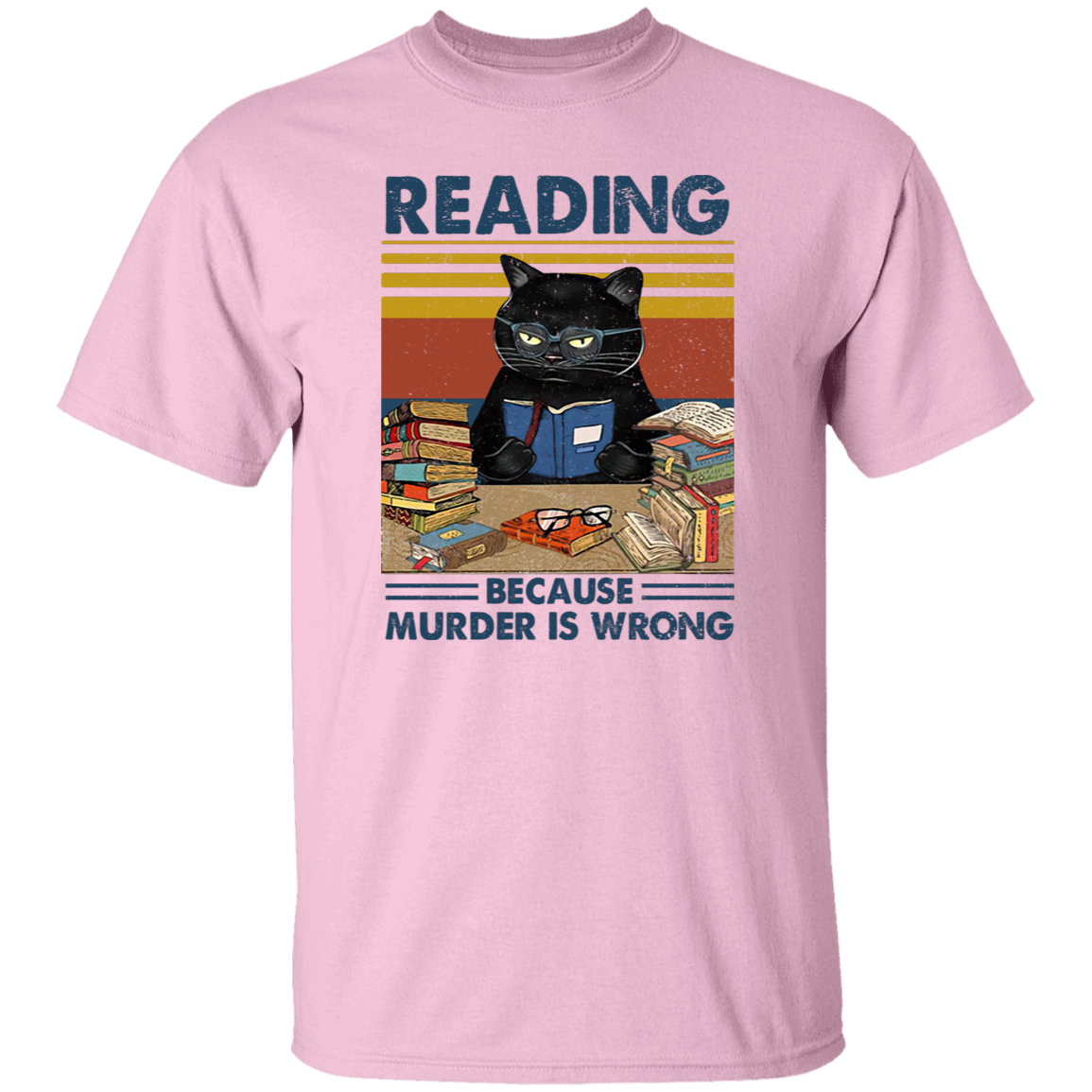 Reading Because Murder Is Wrong Teach T-Shirt, Funny Cat Book Shirt, Librarians T-Shirt, Book Club Gift, Retro Cat Lover Shirt, Bookworm