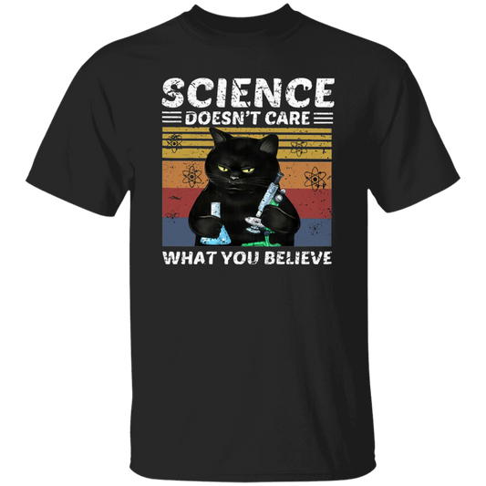 Science Doesn't Care What You Believe Vintage T-Shirt, Black Cat Vintage Shirt, Cat Shirt, Cat Lovers Shirt, Black Cat Shirt, Science Shirt	G500 5.3 oz. T-Shirt