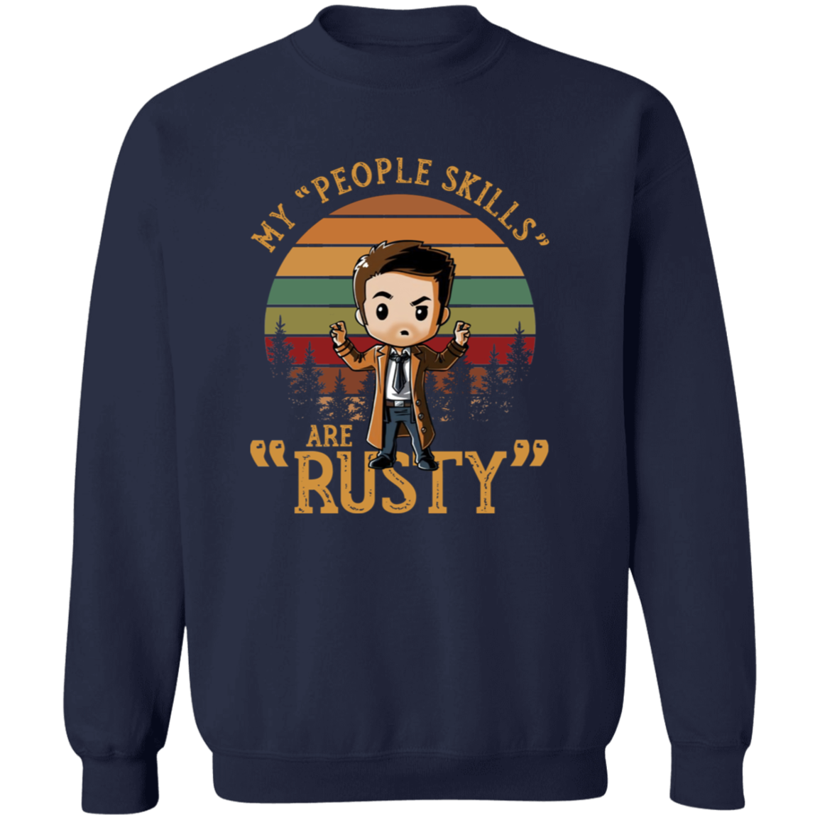 Chibi Castiel Supernatural My People Skills Are Rusty  Gildan Crewneck Pullover Sweatshirt