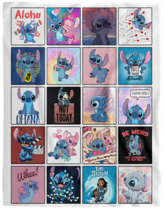 Cute Lilo And Stitch Fleece Blanket, Premium Sherpa Blanket, Stitch And Angel Ohana Fan Gift, Stitch Blanket, Cute Cartoon GiftVPL Cozy Plush Fleece Blanket - 60x80