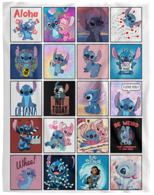 Cute Lilo And Stitch Fleece Blanket, Premium Sherpa Blanket, Stitch And Angel Ohana Fan Gift, Stitch Blanket, Cute Cartoon GiftVPL Cozy Plush Fleece Blanket - 60x80
