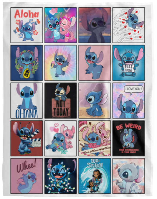 Cute Lilo And Stitch Fleece Blanket, Premium Sherpa Blanket, Stitch And Angel Ohana Fan Gift, Stitch Blanket, Cute Cartoon GiftVPL Cozy Plush Fleece Blanket - 60x80
