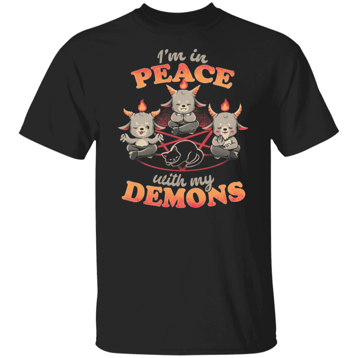 In Peace With My Demons Creepy Cute Baphomet Cats  T-Shirt