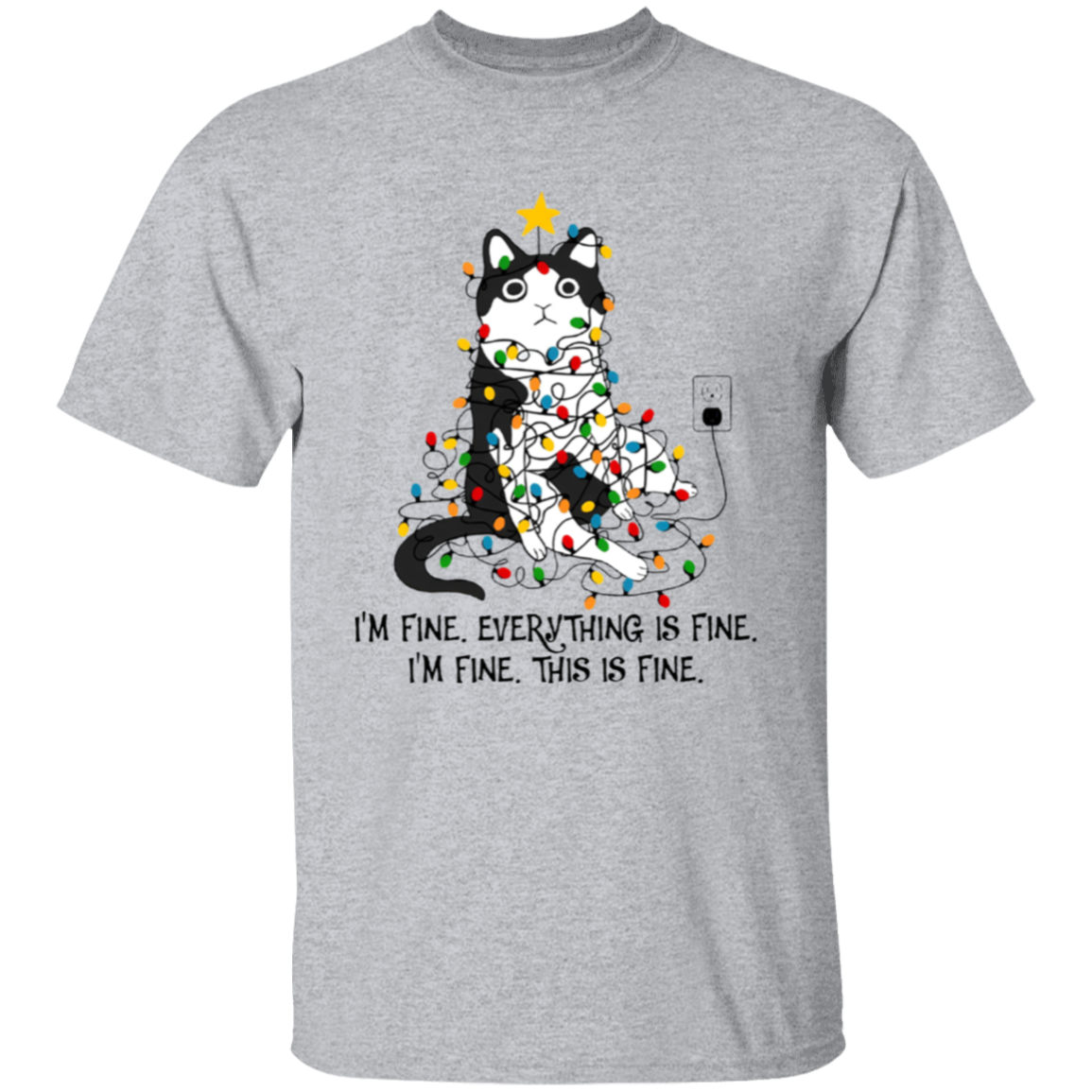 I'm Fine Everything Is Fine Cat Light Teacher Vintage Unisex  T-Shirt - letter