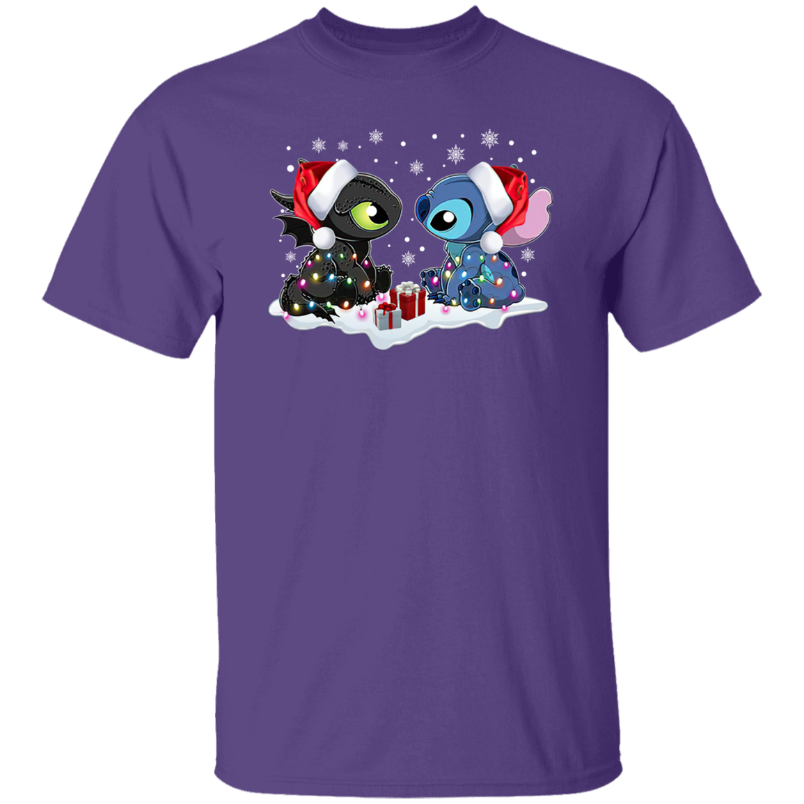 Stitch And Toothless Santa Christmas With Xmas Lights Unisex Sweatshirt Vintage T-Shirt