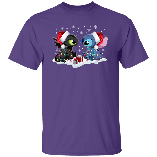 Stitch And Toothless Santa Christmas With Xmas Lights Unisex Sweatshirt Vintage T-Shirt