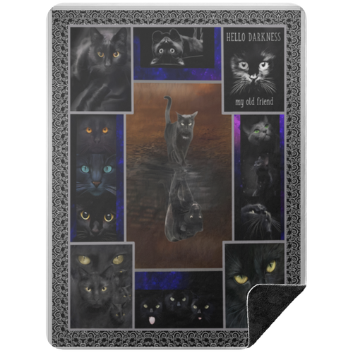 Cat Lover Hello Darkness My Old Friend Black Cat Cool Fleece Blanket, Premium Sherpa Blanket, Cool Black Cat Blanket, Darkness Cat Blanket	BSHL Premium Black Sherpa Blanket 60x80