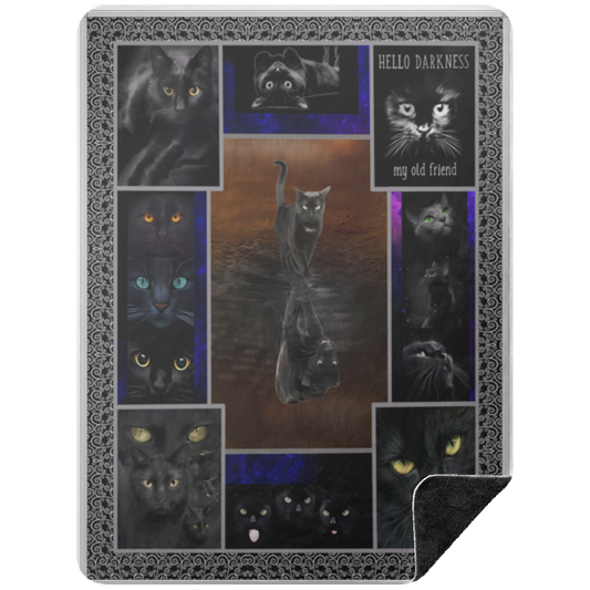 Cat Lover Hello Darkness My Old Friend Black Cat Cool Fleece Blanket, Premium Sherpa Blanket, Cool Black Cat Blanket, Darkness Cat Blanket	BSHL Premium Black Sherpa Blanket 60x80