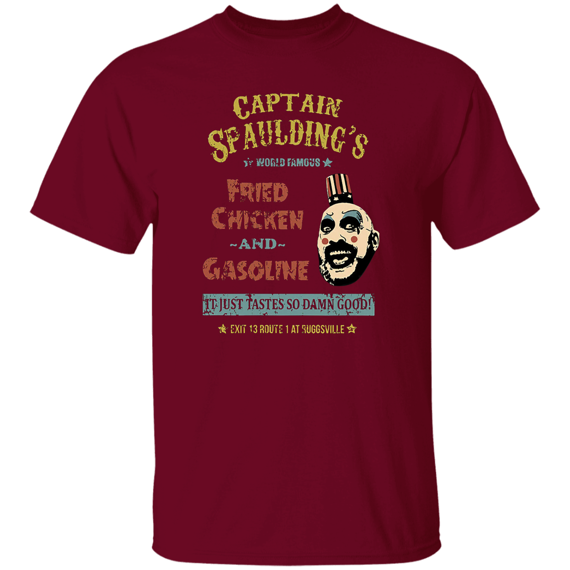 Captain Spaulding's World Famous Fried Chicken and Gasoline Retro T-Shirt - leleart