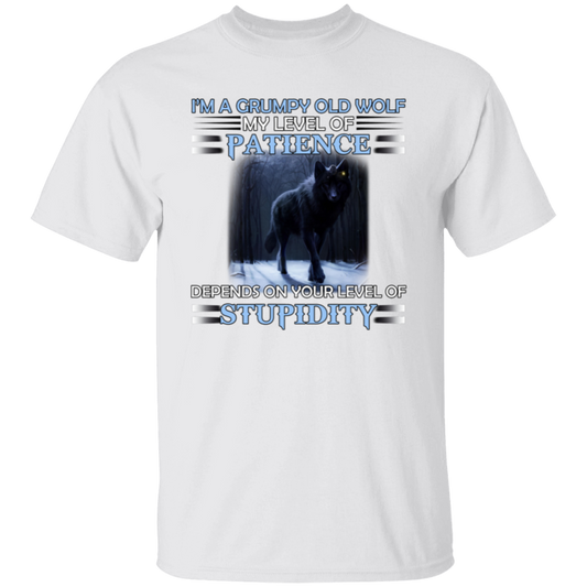 I’m A Grumpy Old Wolf My Level Of Patience Depends On Your Level Of Stupidity Unisex T-Shirt - pelyn