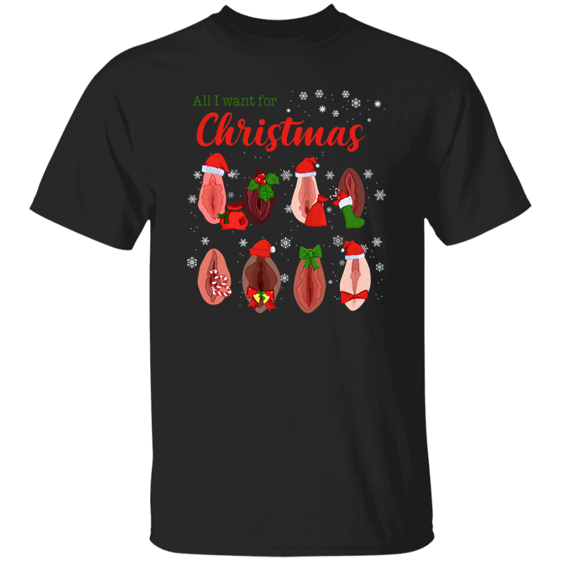 Dirty Christmas All I Want for Christmas Is Vagina Funny Dirty Christmas Gift for Couple T-Shirt