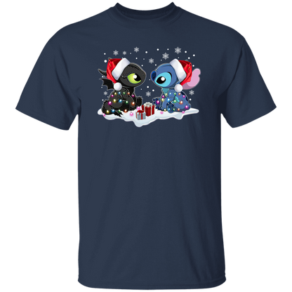 Stitch And Toothless Santa Christmas With Xmas Lights Unisex Sweatshirt Vintage T-Shirt