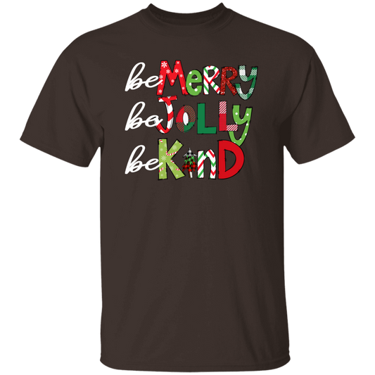 Be Merry Be Jolly Be Kind Teacher Vintage T-Shirt, Christmas Shirt, Be Kind Christmas Gift, Christmas Gift Shirt	G500 5.3 oz. T-Shirt