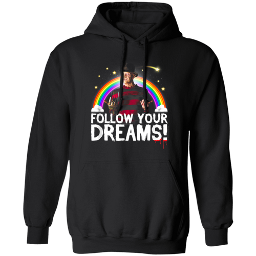 Nightmare On Elm Street Follow Dreams Rainbow Halloween Vintage T-Shirt, Freddy Krueger Shirt, Funny Freddy Krueger Shirt, Halloween Shirt	G185 Gildan Pullover Hoodie