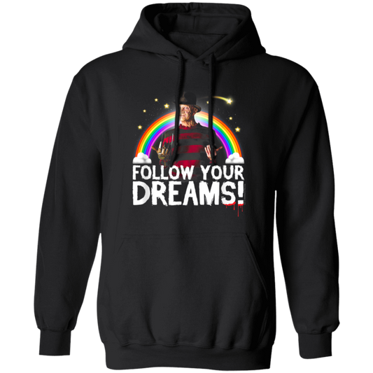 Nightmare On Elm Street Follow Dreams Rainbow Halloween Vintage T-Shirt, Freddy Krueger Shirt, Funny Freddy Krueger Shirt, Halloween Shirt	G185 Gildan Pullover Hoodie