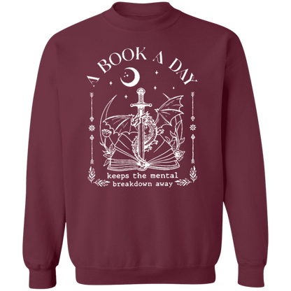 A Book A Day Keeps The Mental Breakdown Away Funny Literature Teacher Vintage G180 Crewneck Pullover Sweatshirt - letter