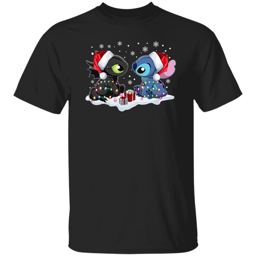 Stitch And Toothless Santa Christmas With Xmas Lights Unisex Sweatshirt Vintage T-Shirt