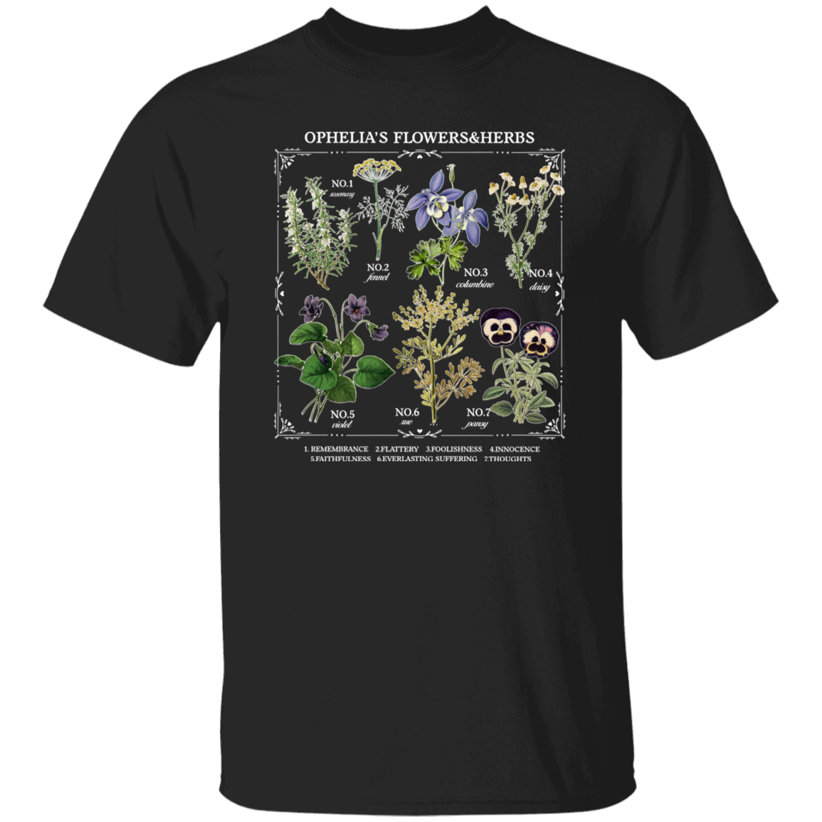 Ophelia's Flowers And Herbs Funny Literature Teacher Vintage T-Shirt