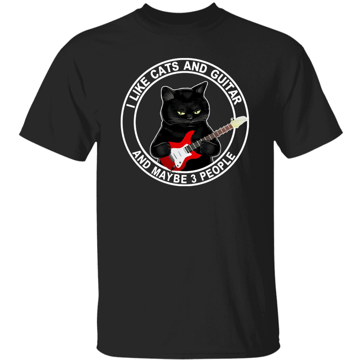 I Like Cats And Guitar And Maybe 3 People Vintage T-Shirt, Guitar Shirt, Cat Shirt, Cat Lovers Shirt, Black Cat Shirt, Kitten Shirt	G500 5.3 oz. T-Shirt